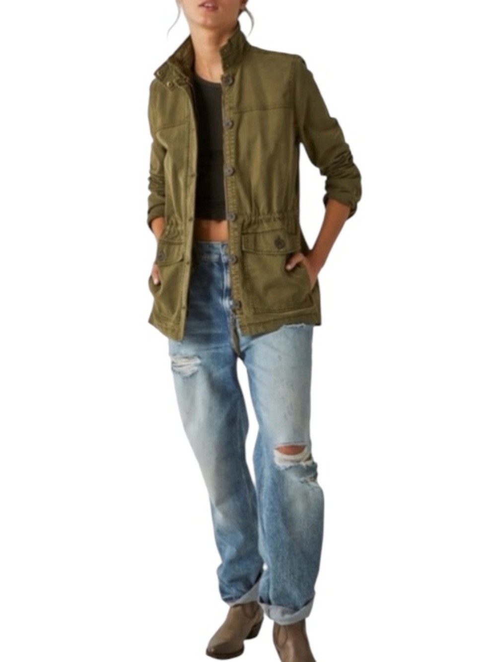 Lucky Brand Womans Army Olive Green Utility Cargo Technical Jacket Like New! S